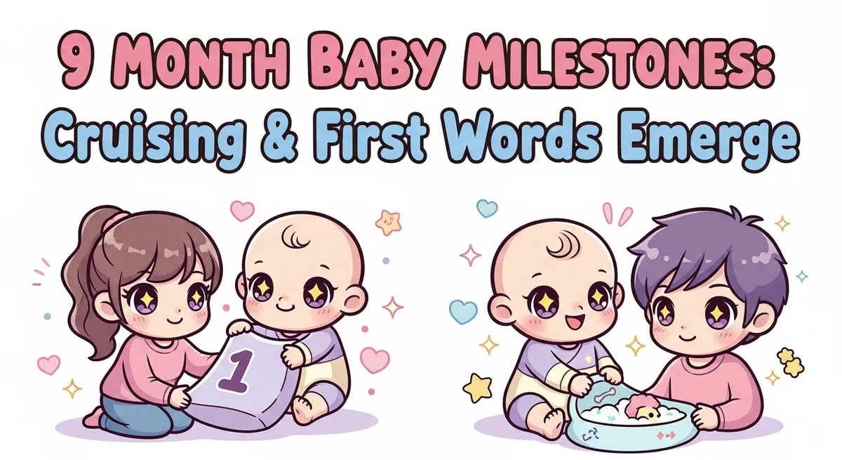 9 Month Baby Milestones: Cruising & First Words Emerge: 35+ Names - SoulSeed Baby Names blog header image