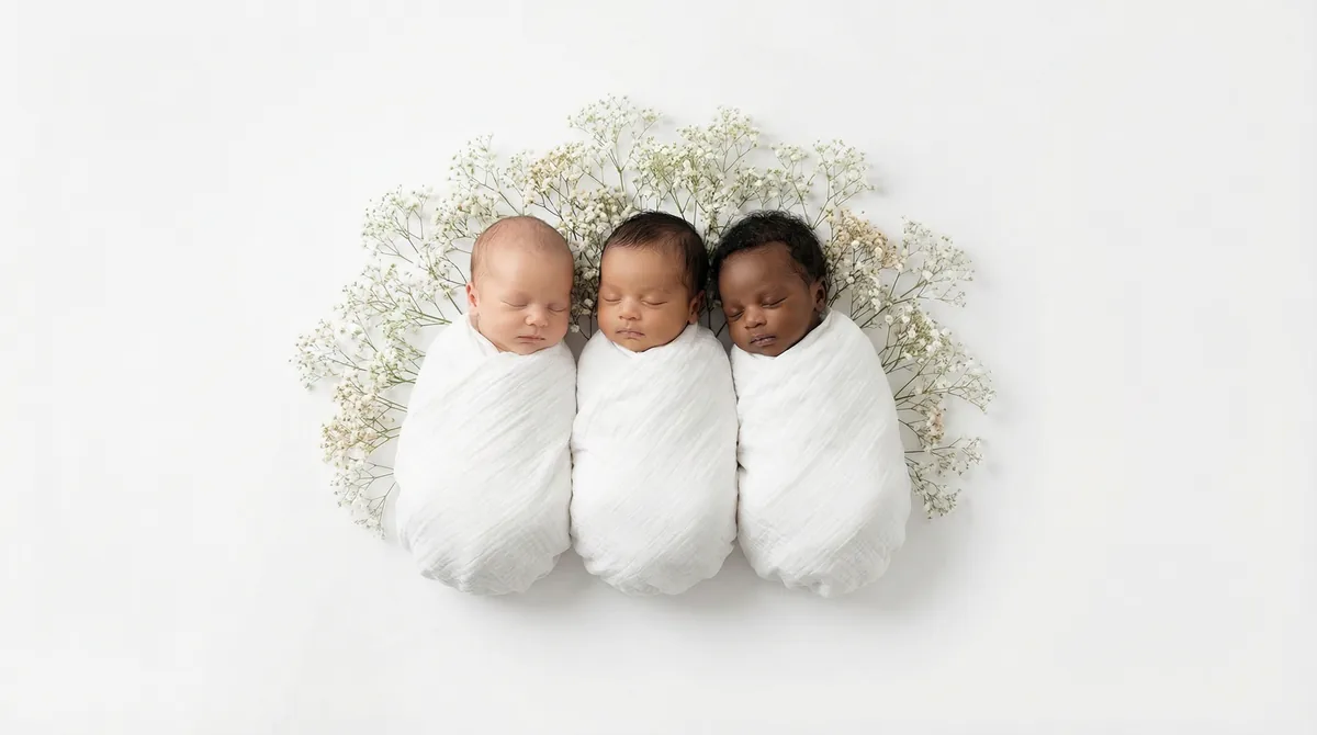 Editorial newborn fashion photoshoot with babies breath minimal