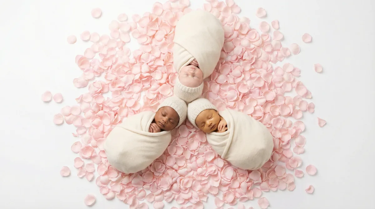 Editorial newborn fashion photoshoot with newborns rose petal luxury