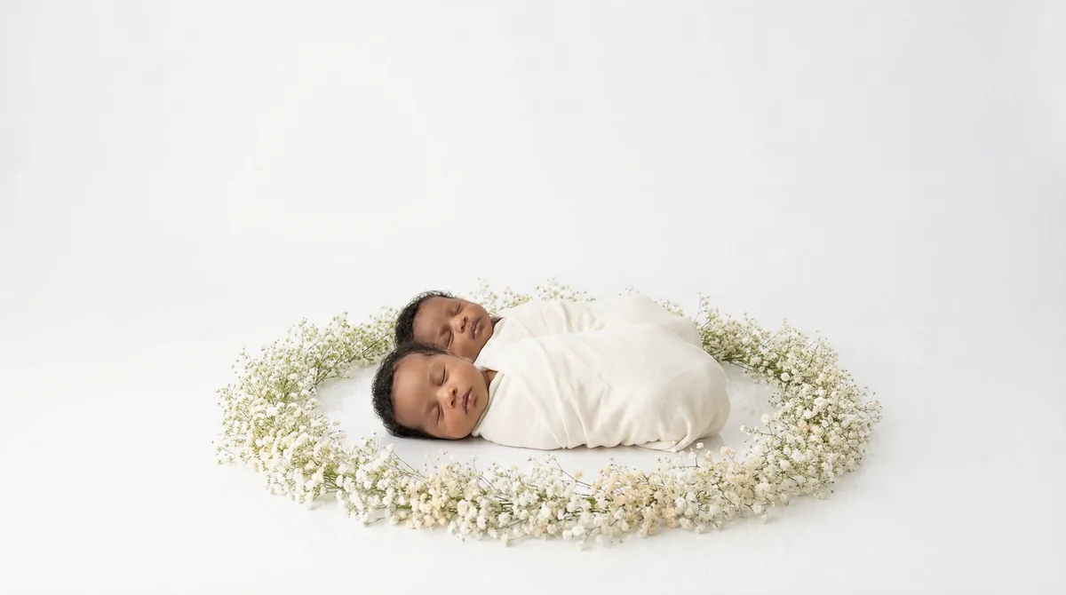 Editorial newborn fashion photoshoot with newborns breath halo
