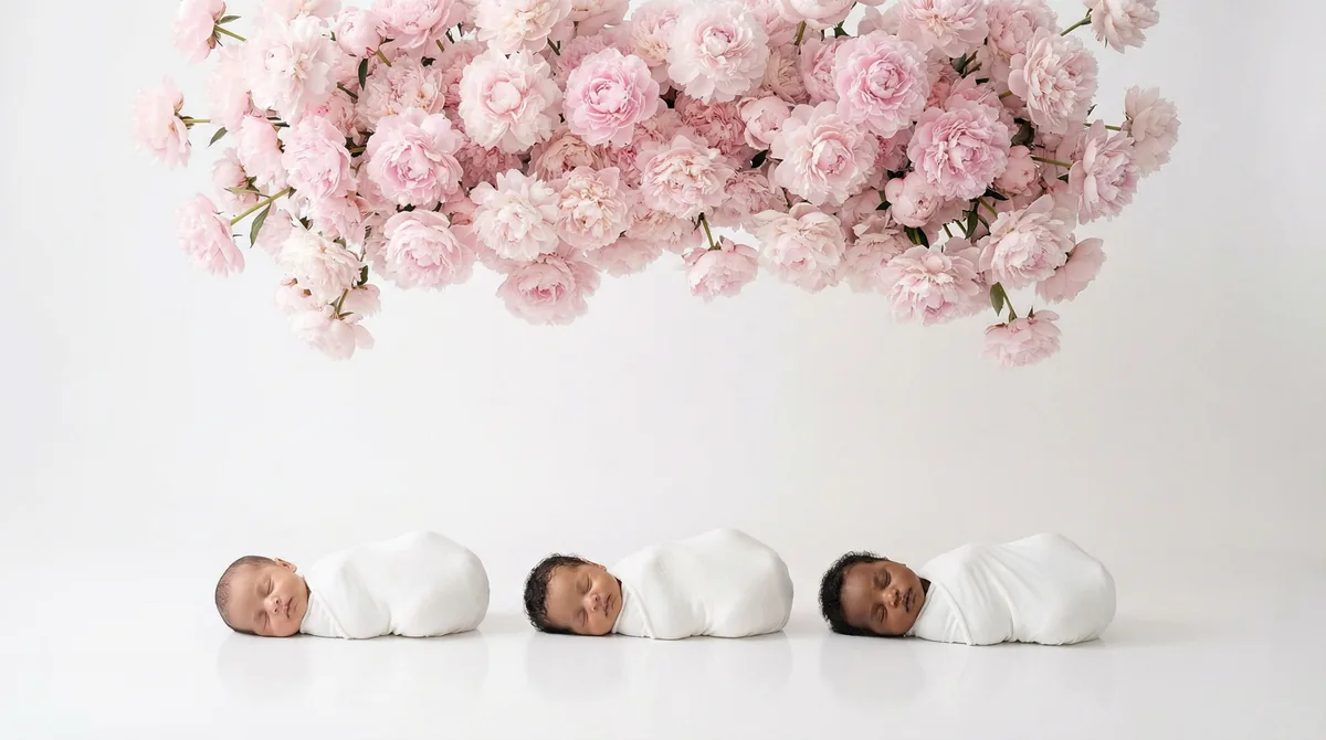 Editorial newborn fashion photoshoot with newborns peony cloud
