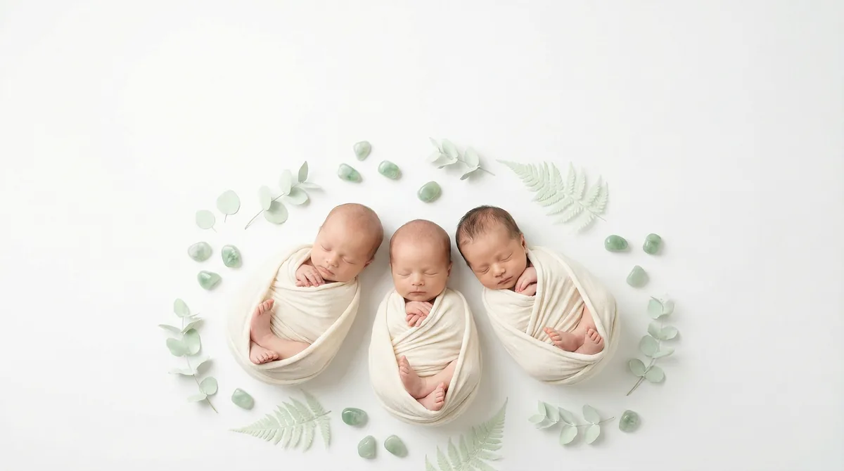 Editorial baby photoshoot with gemstones: gem jade green accents