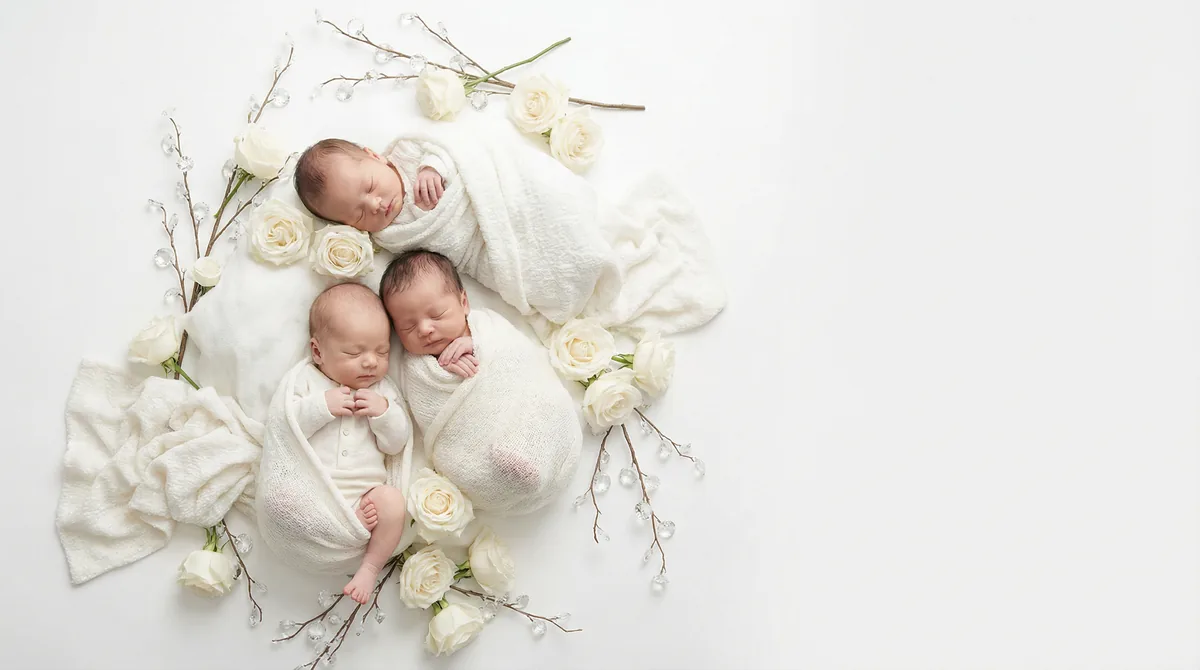 Editorial baby photoshoot with gemstones: gem diamond white luxury