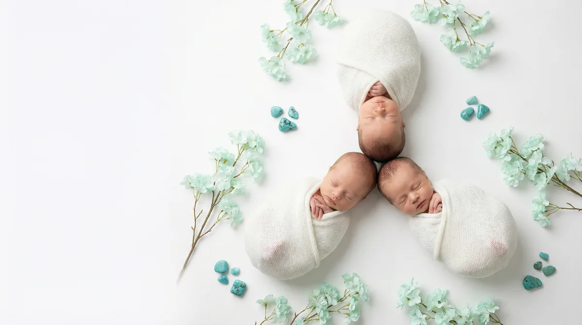 Editorial baby photoshoot with gemstones: gem turquoise mint fresh