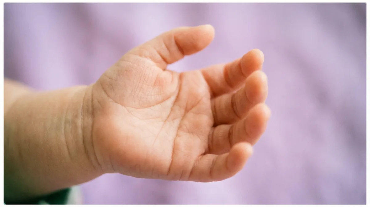 Artistic close-up of newborn baby with macro hand resting