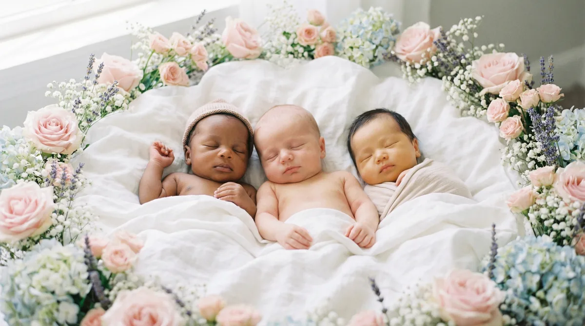 Newborn babies surrounded by florals: newborn floral side by side wreath