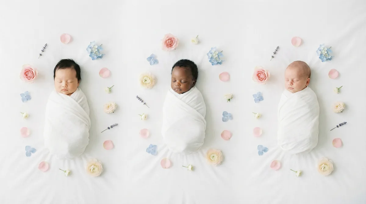 Newborn babies surrounded by florals: newborn floral floating petals