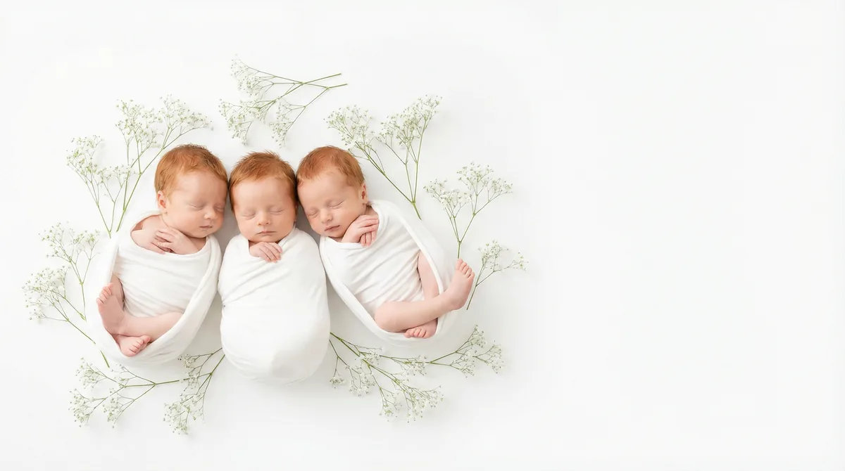 Redhead babies in fashion photoshoot with redhead three babies breath