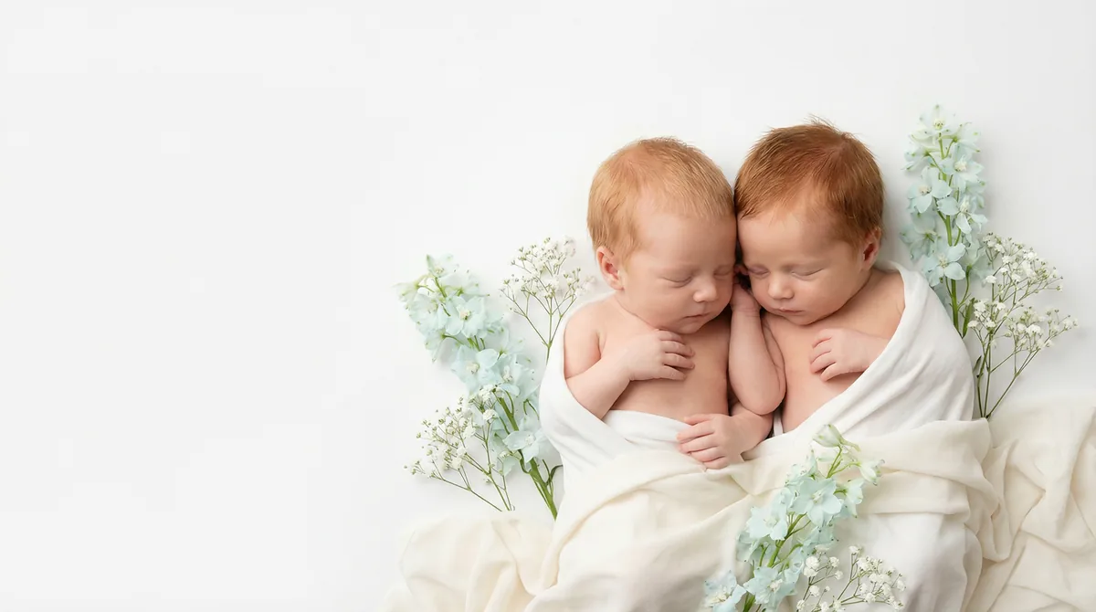 Redhead babies in fashion photoshoot with redhead two babies mint breath